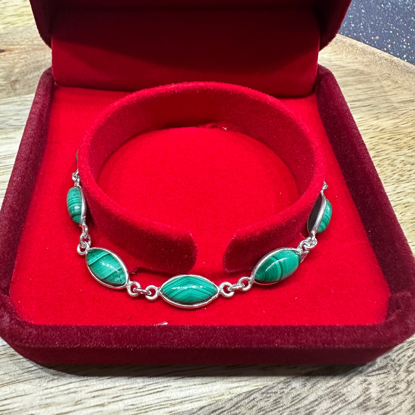 Bracelet argent 925 réglable Malachite (Modèle 2)