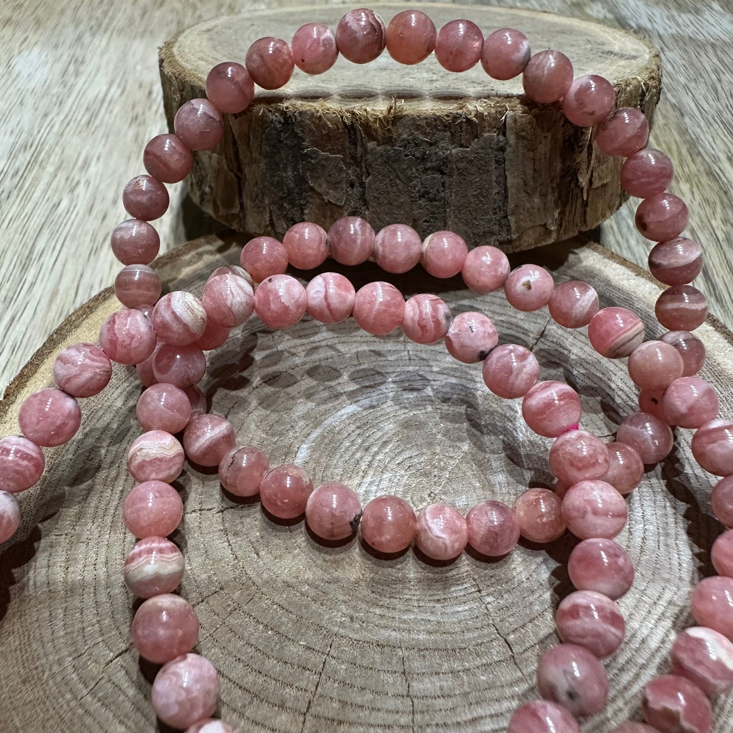 Bracelet Rhodochrosite d’Argentine 6mm – Guérison émotionnelle et Amour de soi (Qualité AA)