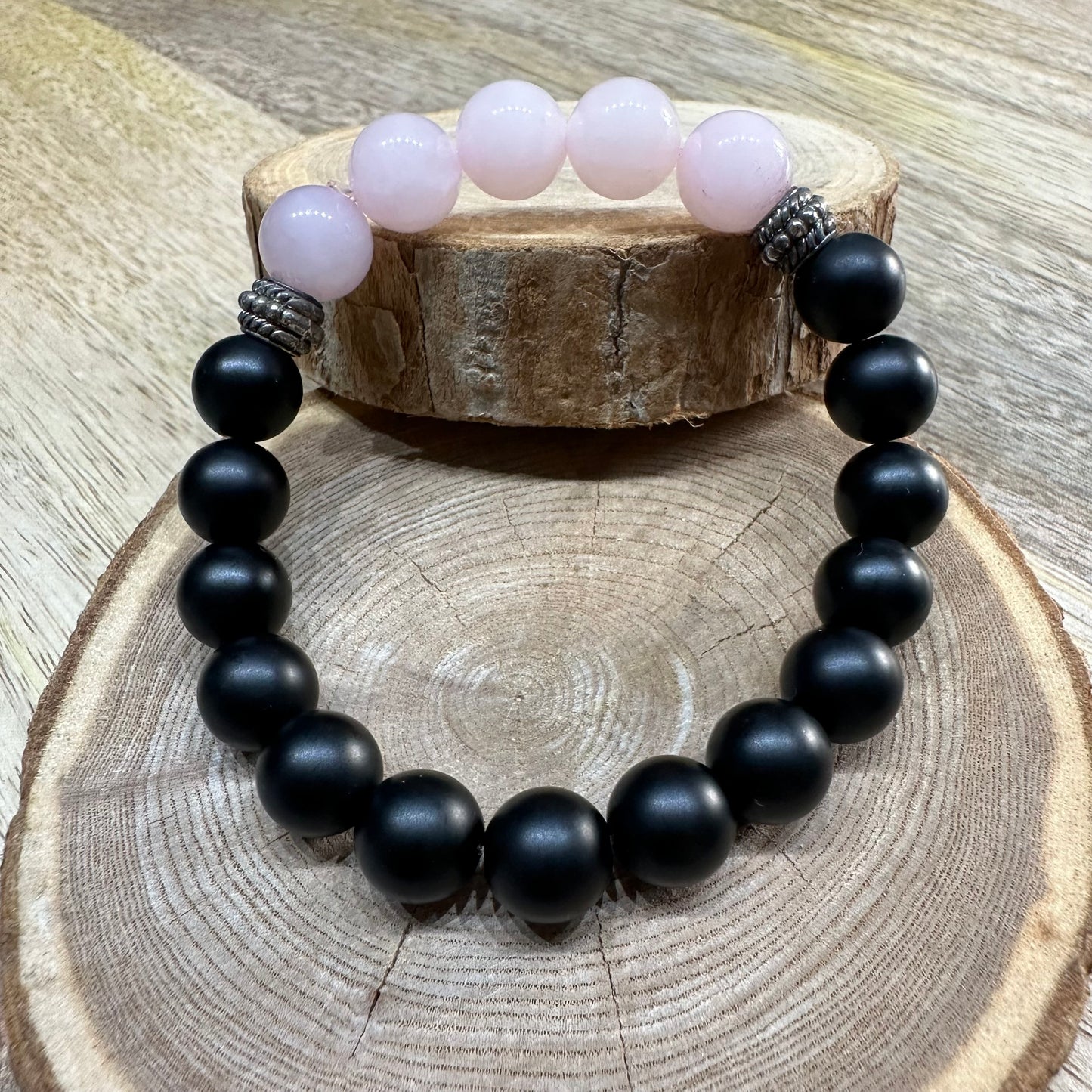 Bracelet Quartz Rose et Onyx Dépoli 10mm – Amour, Ancrage et Estime de soi (Qualité Extra)