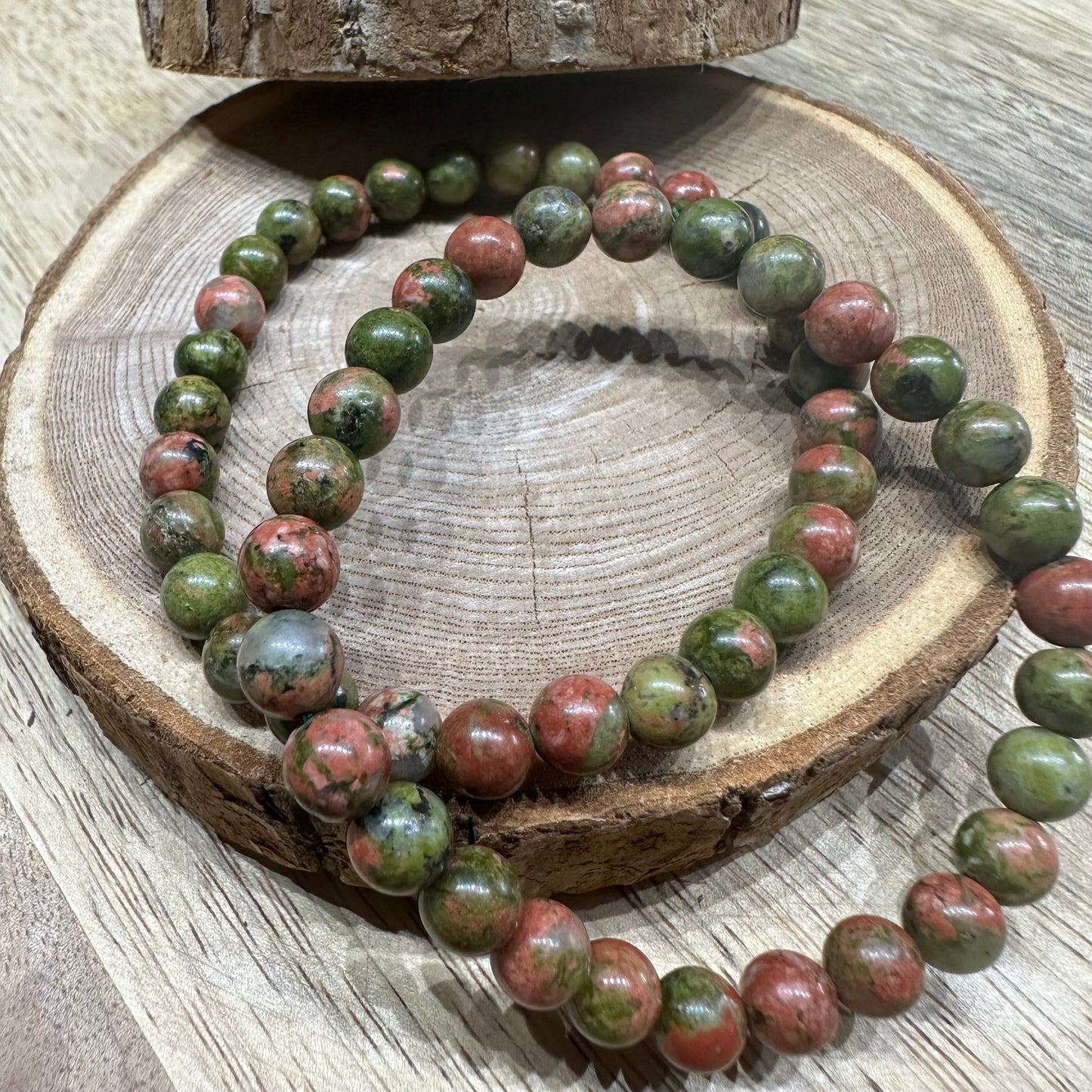 Bracelet Unakite 6mm – Guérison émotionnelle et soutien osseux (Qualité A)