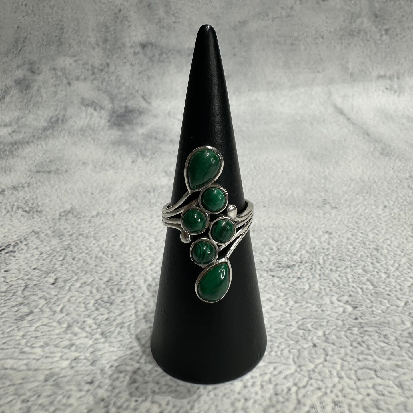 Bague argent 925 réglable Malachite (Modèle 1)