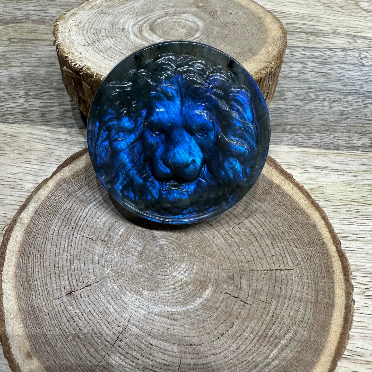 Tête de Lion en Labradorite – Force et Intuition – 50mm – Qualité AA+