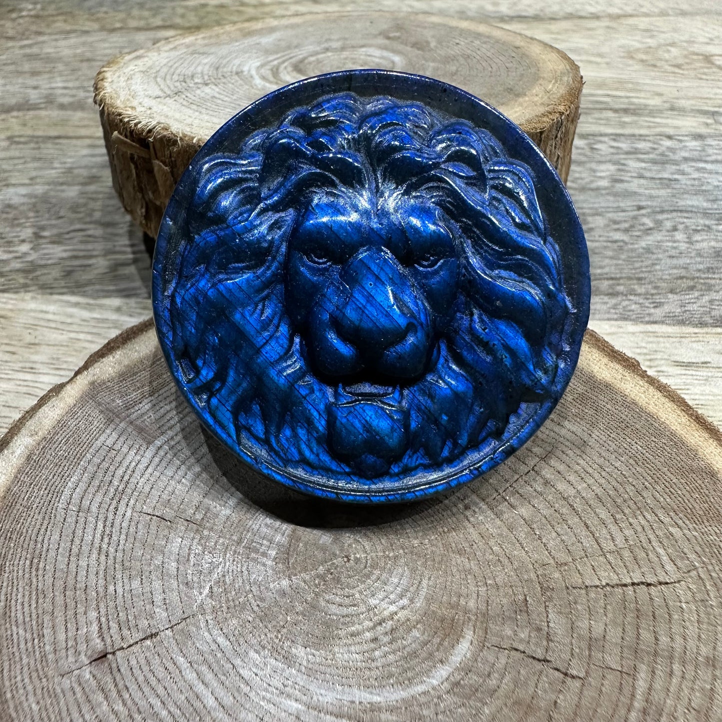 Tête de Lion en Labradorite – Force et Intuition – 50mm – Qualité AA+
