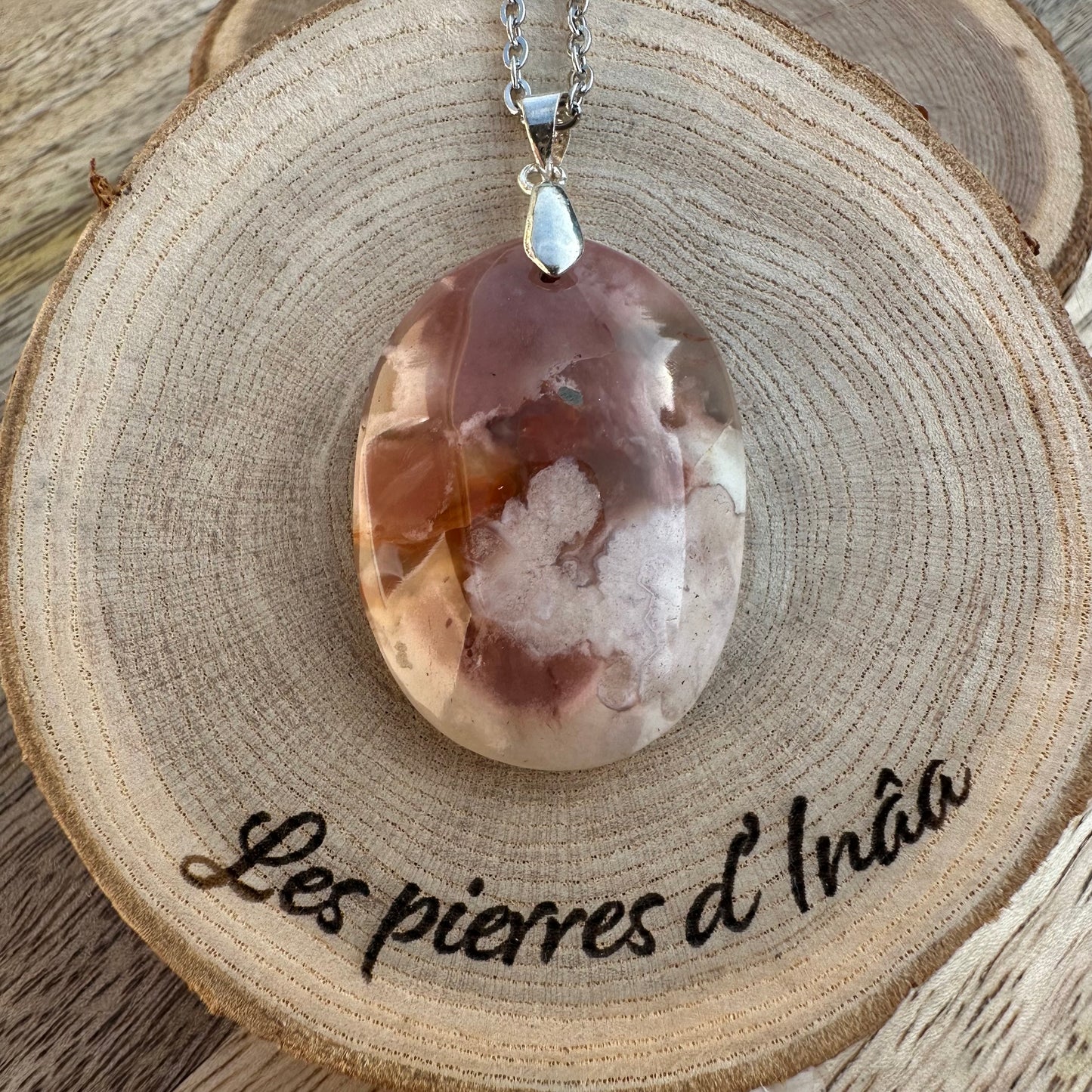 Pendentif Agate Fleur de Cerisier – Douceur, apaisement et positivité – REF 145