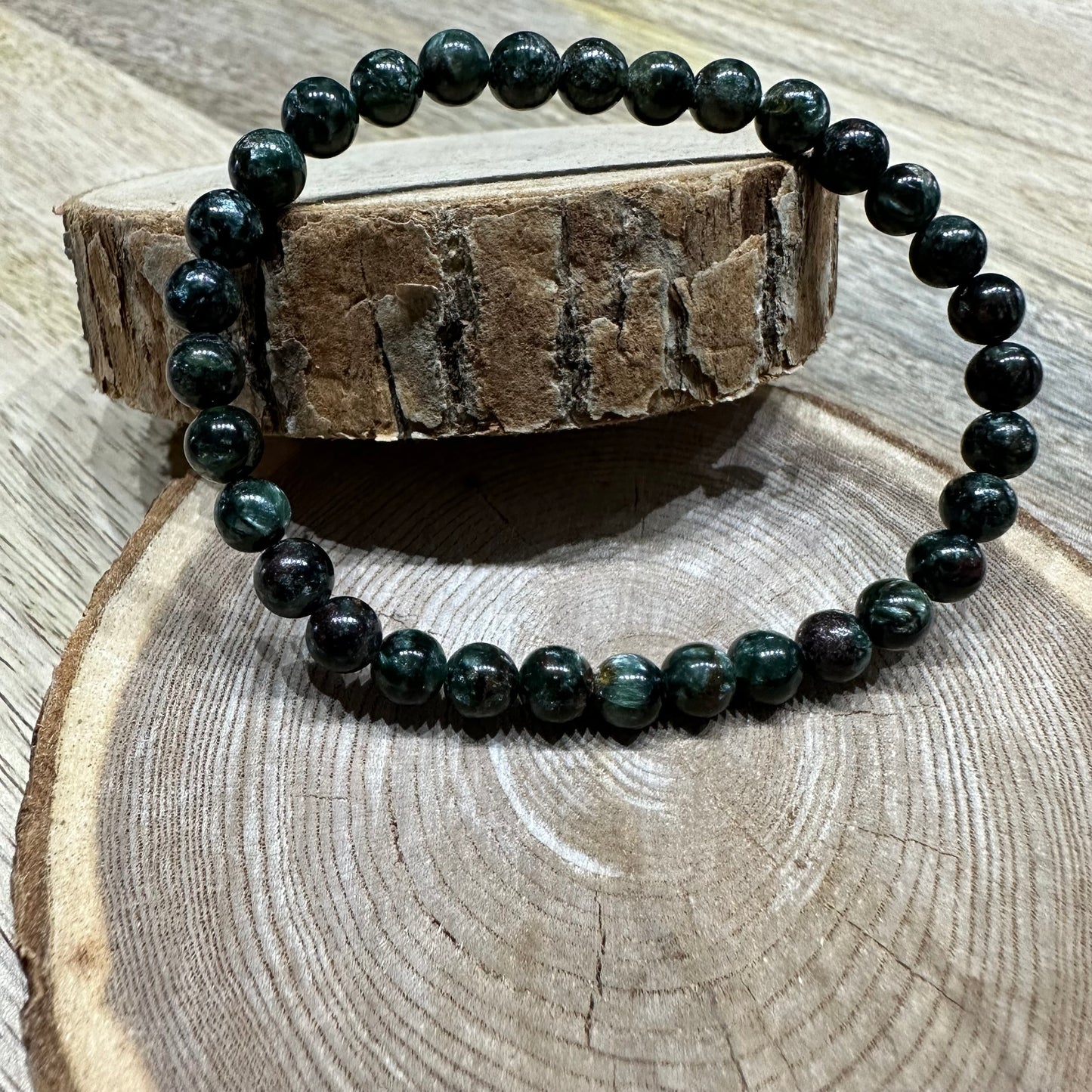 Bracelet Séraphinite 6mm – Harmonie, Guidance spirituelle et Éveil du cœur (Qualité AA)