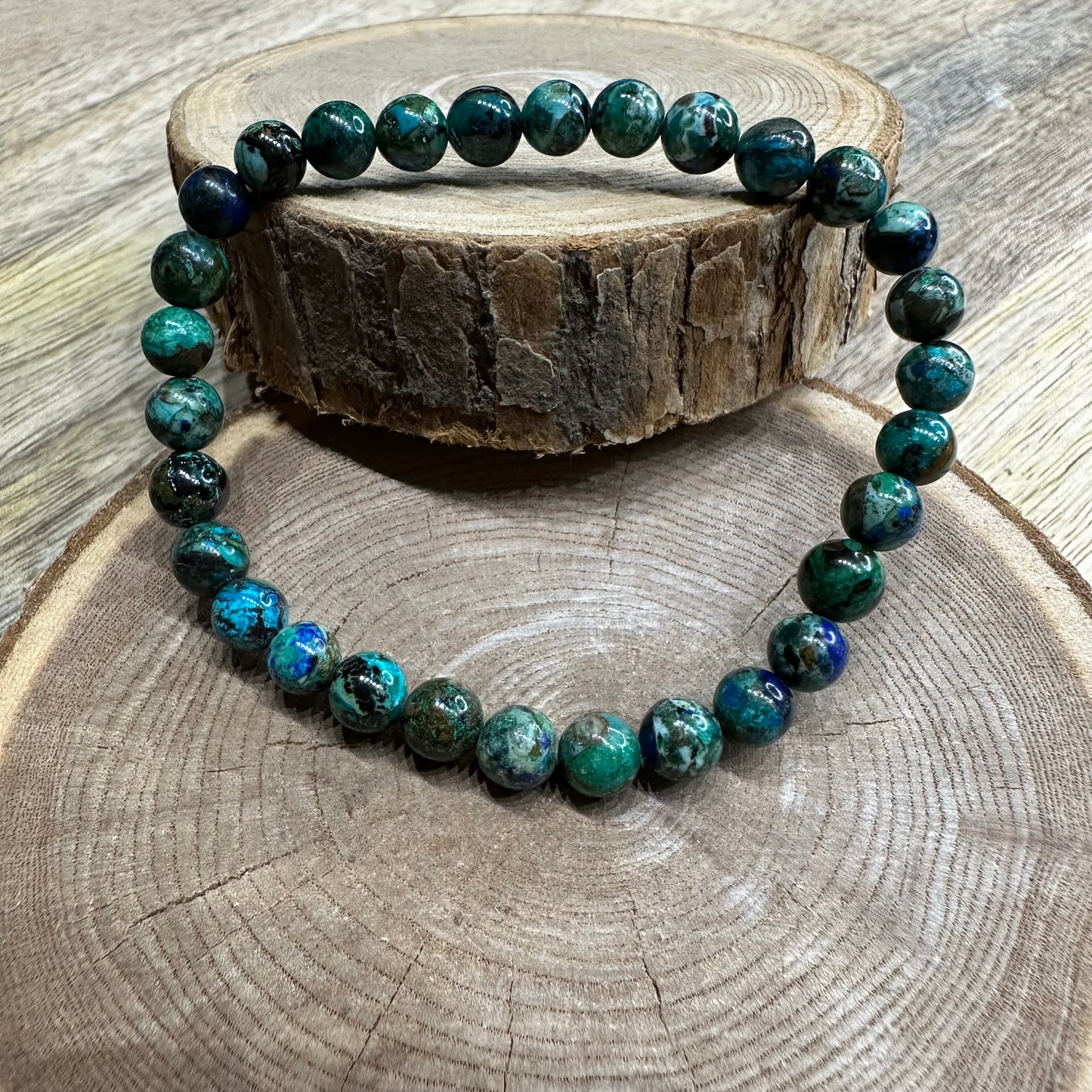 Bracelet Chrysocolle du Pérou 6mm – Introspection, Paix intérieure et Purification émotionnelle (Qualité AA)
