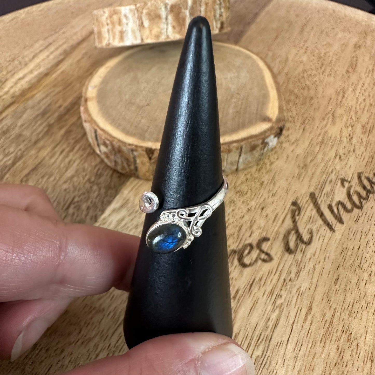 Bague argent 925 réglable Labradorite (Modèle féminité)