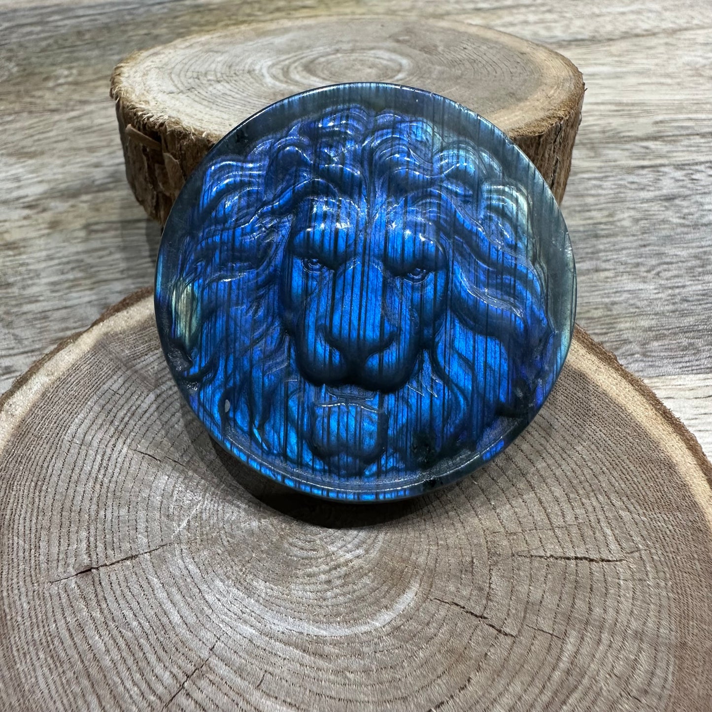 Tête de Lion en Labradorite – Force et Intuition – 50mm – Qualité AA+