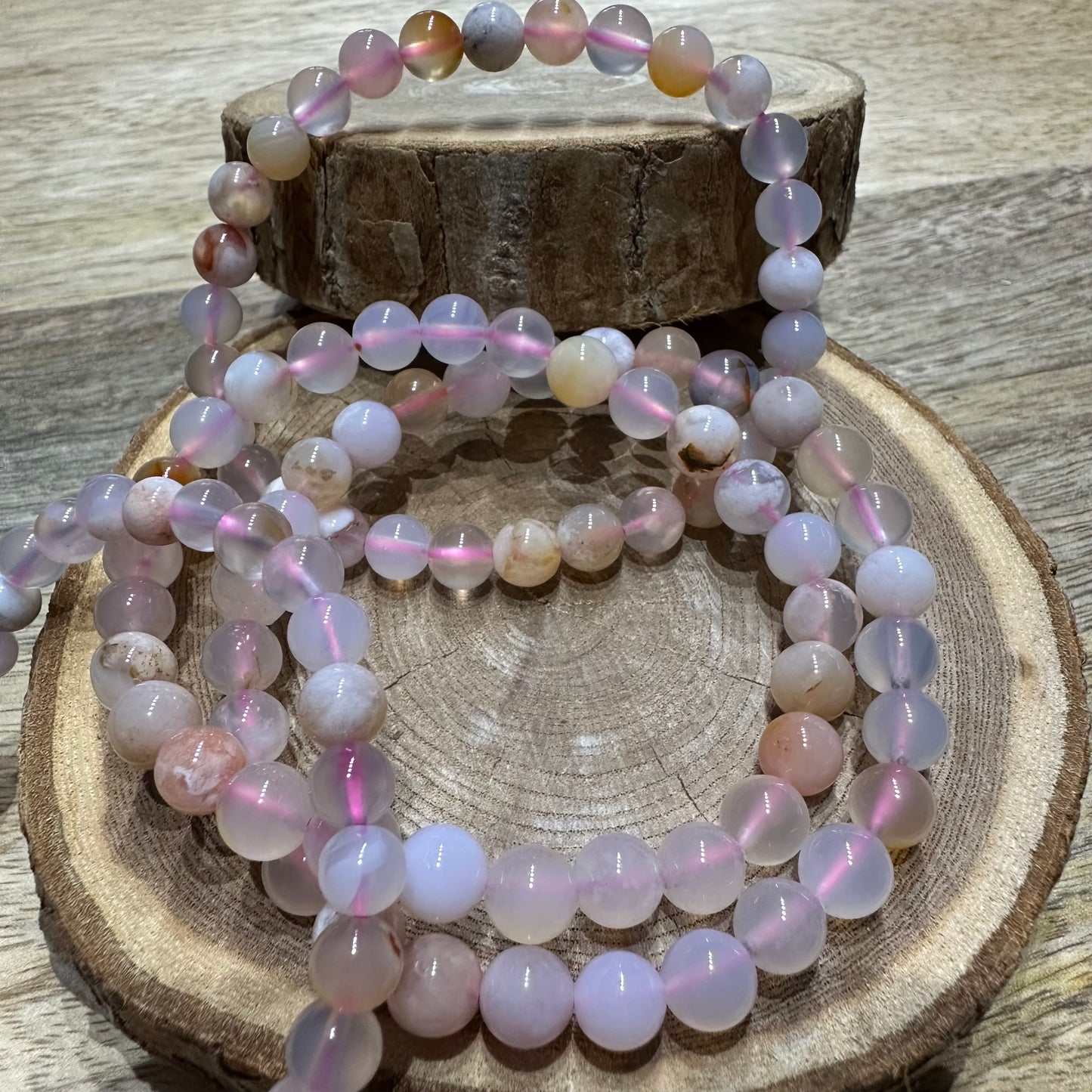 Bracelet Agate Fleur de Cerisier 6mm – Douceur, Apaisement et Reconstruction émotionnelle (Qualité A)