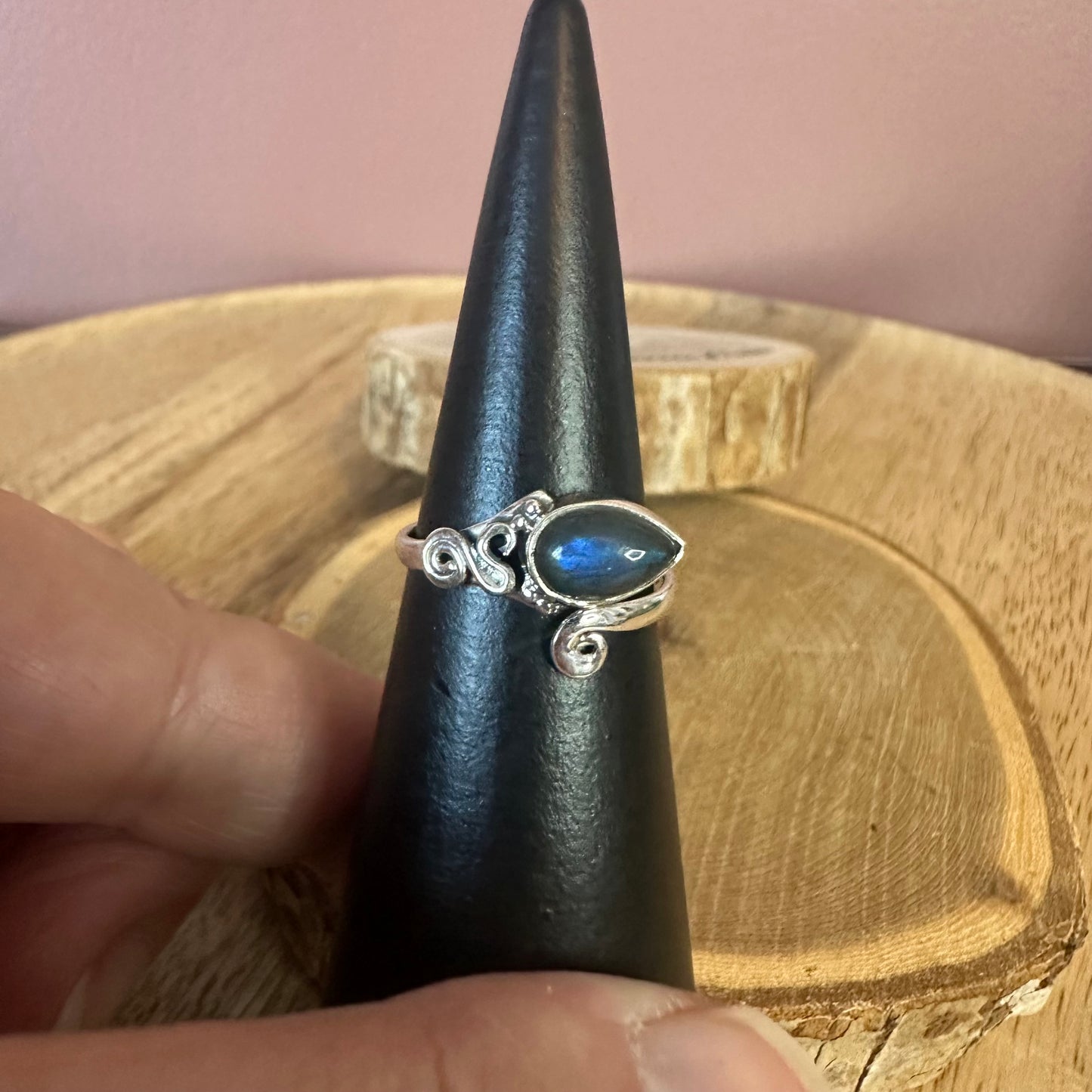 Bague argent 925 réglable Labradorite (Modèle élégance mystique)
