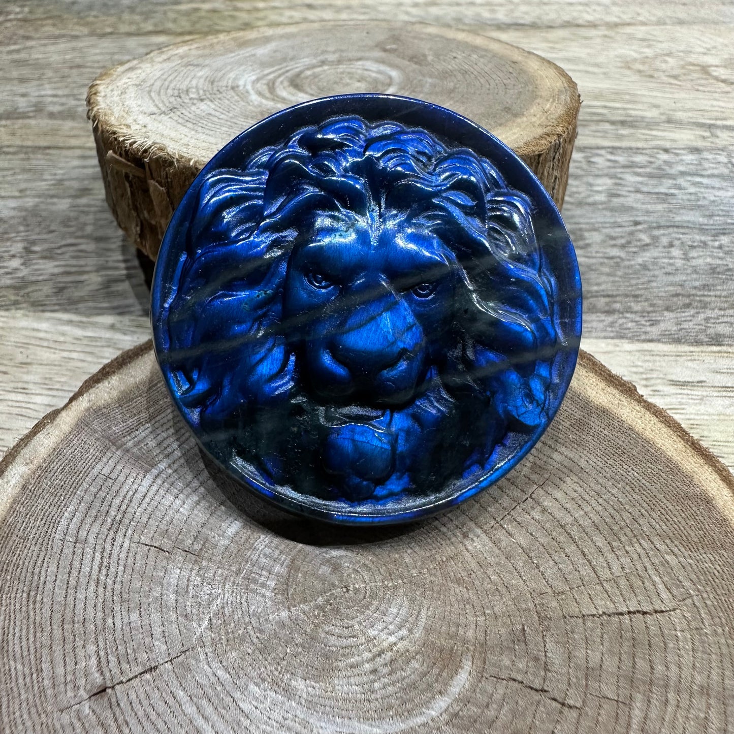 Tête de Lion en Labradorite – Force et Intuition – 50mm – Qualité AA+