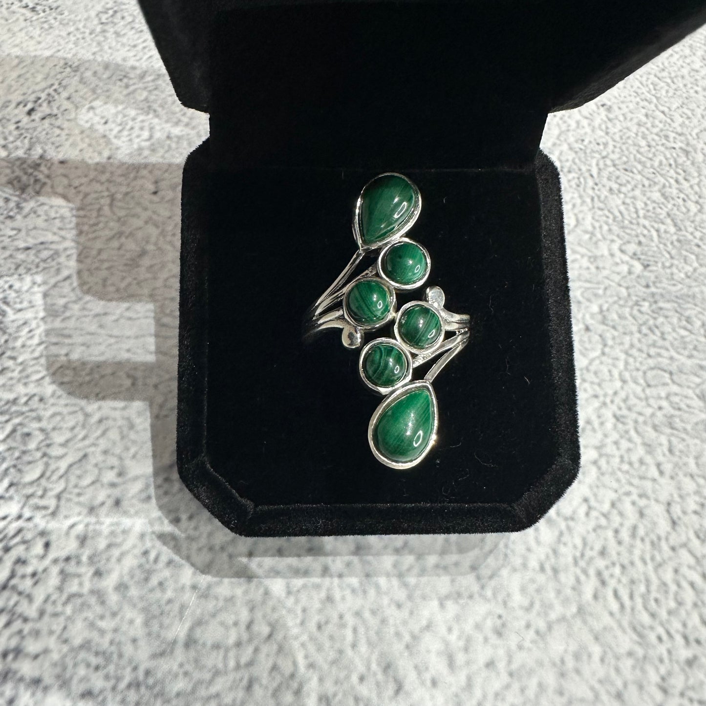 Bague argent 925 réglable Malachite (Modèle 1)