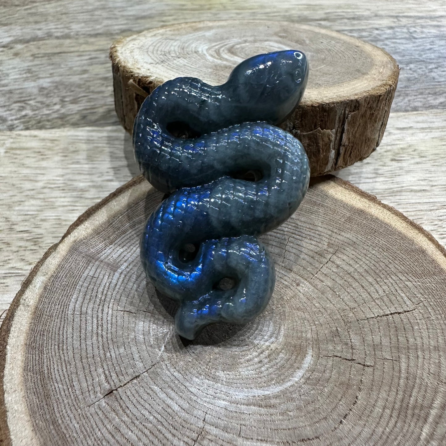 Serpent en Labradorite 60mm – Protection, Transformation et Intuition – Qualité AA+