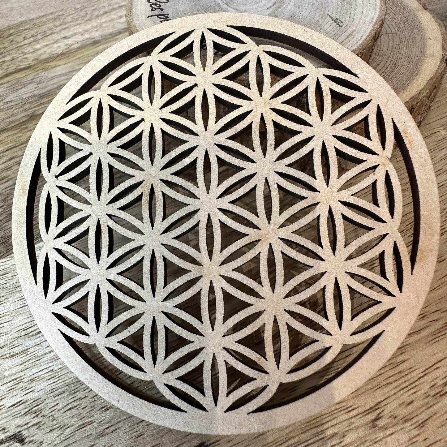 Plaque en Bois Creusée – Fleur de Vie – Purification & Rechargement – Fabriquée en France