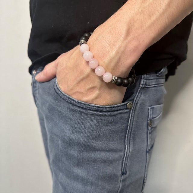 Bracelet Quartz Rose et Onyx Dépoli 10mm – Amour, Ancrage et Estime de soi (Qualité Extra)