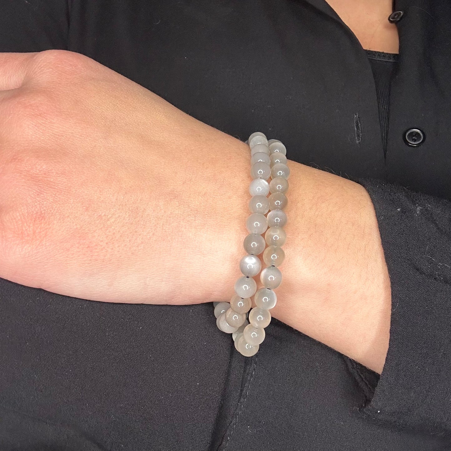 Bracelet Pierre de Lune grise 6mm – Féminité, fertilité et apaisement (Qualité AA+)