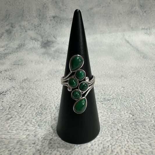 Bague argent 925 réglable Malachite (Modèle 1)