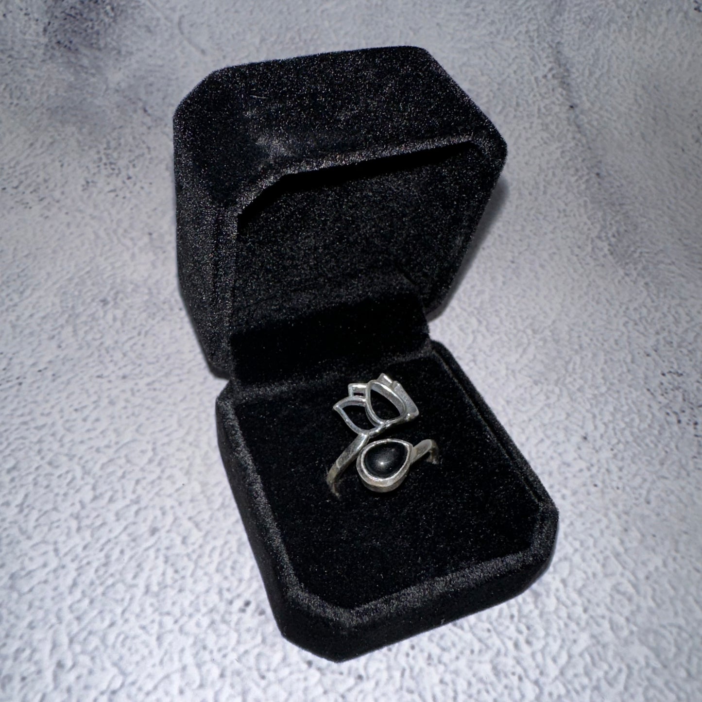 Bague argent 925 réglable Obsidienne noire (Modèle 2)