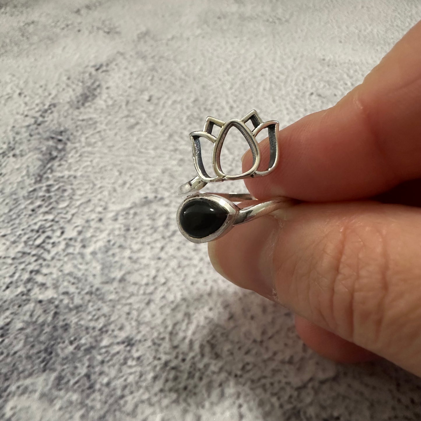 Bague argent 925 réglable Obsidienne noire (Modèle 2)