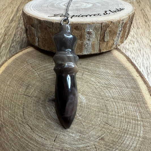 Pendule en Pierre de Lune Noire – Intuition, Harmonie & Ancrage | Réf.332
