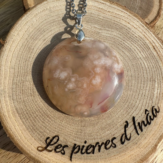 Pendentif Agate Fleur de Cerisier – Douceur, apaisement et positivité – REF 29