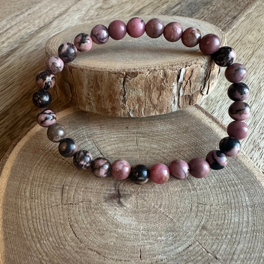 Bracelet Rhodonite 6mm – Pierre d’apaisement & protection émotionnelle