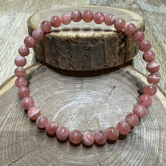 Bracelet Rhodochrosite d’Argentine 6mm – Guérison émotionnelle et Amour de soi (Qualité AA)
