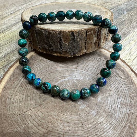 Bracelet Chrysocolle du Pérou 6mm – Introspection, Paix intérieure et Purification émotionnelle (Qualité AA)