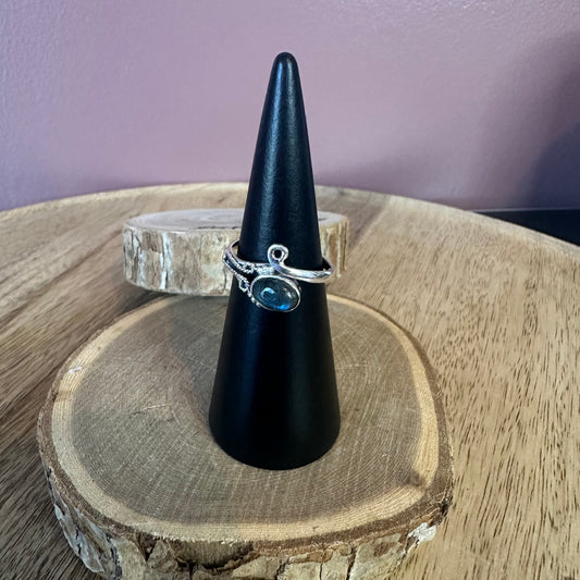 Bague argent 925 réglable Labradorite (Modèle corde céleste)