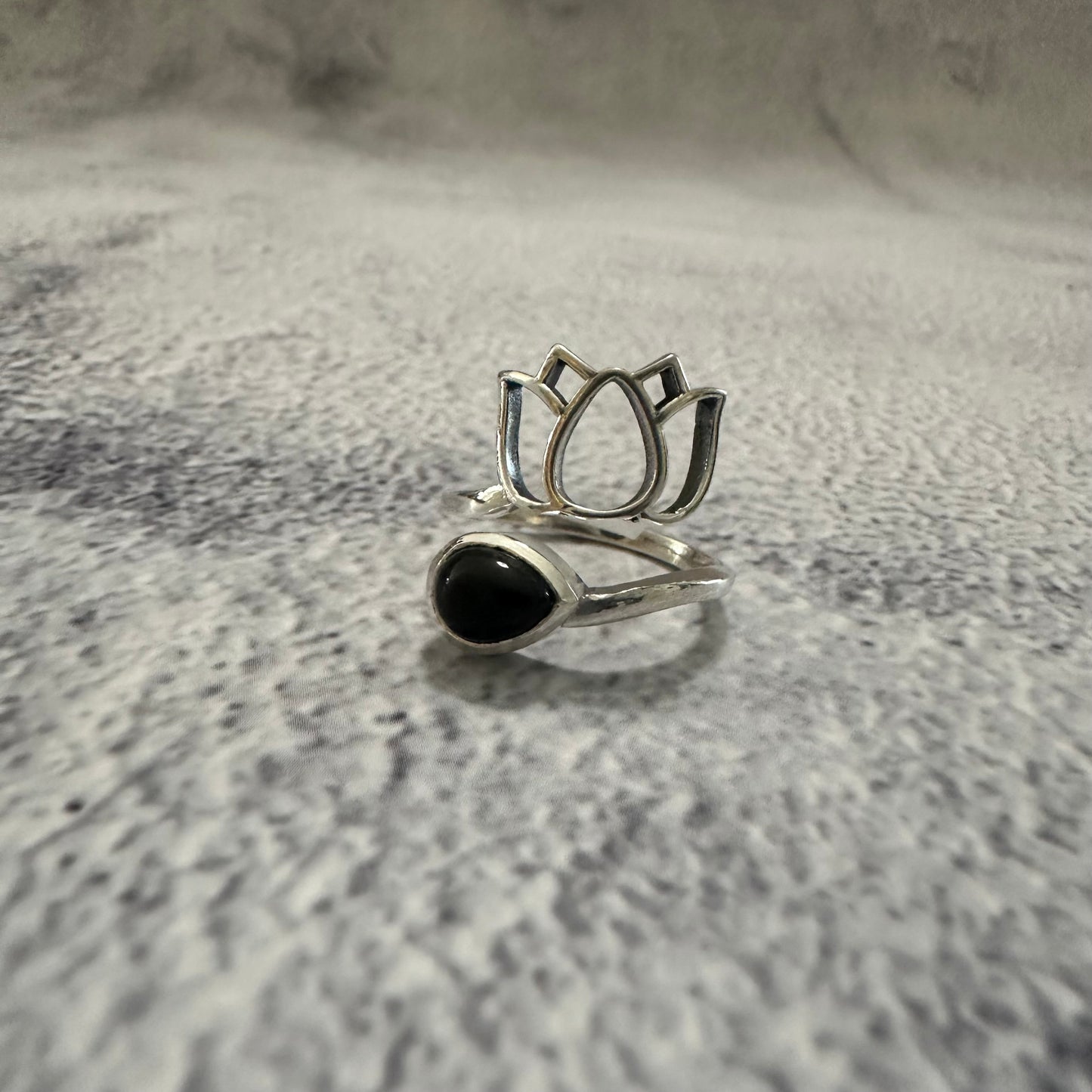 Bague argent 925 réglable Obsidienne noire (Modèle 2)