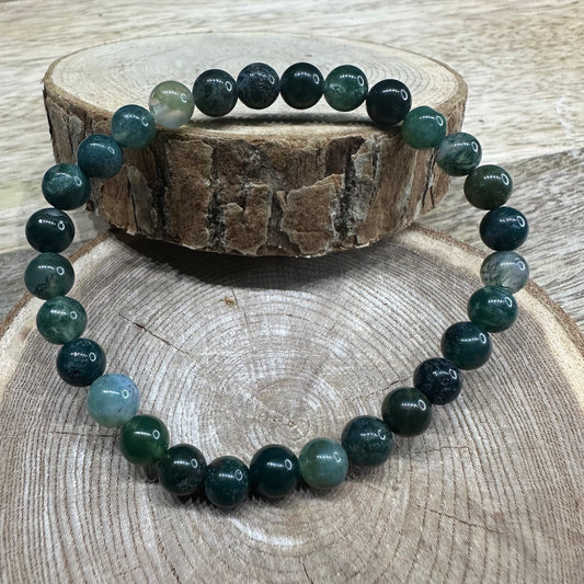 Bracelet Agate Mousse 6mm – Ancrage, Apaisement et Libération émotionnelle (Qualité A)