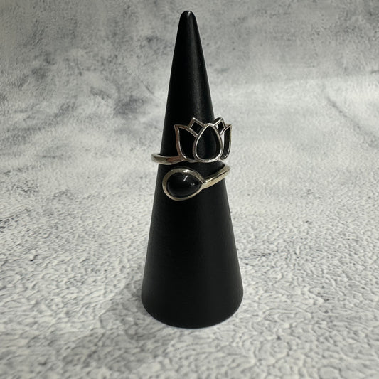 Bague argent 925 réglable Obsidienne noire (Modèle 2)