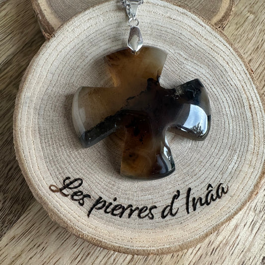 Pendentif Merlinite / Agate Dendritique – Connexion spirituelle et connaissance de soi - ref 258