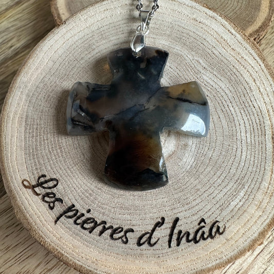 Pendentif Merlinite / Agate Dendritique – Connexion spirituelle et connaissance de soi - ref 228