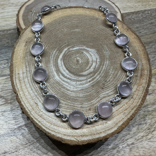Bracelet argent 925 Quartz rose (modèle 1)