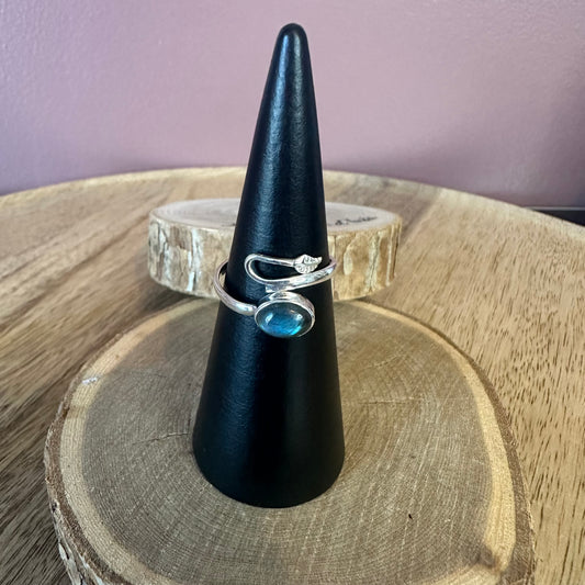Bague argent 925 réglable Labradorite (Modèle plume d'argent)