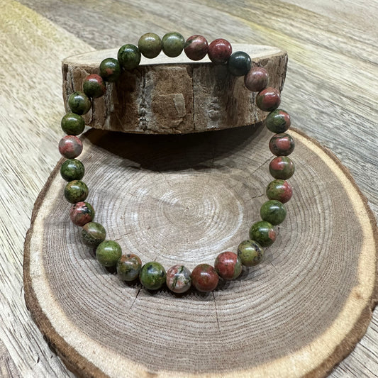 Bracelet Unakite 6mm – Guérison émotionnelle et soutien osseux (Qualité A)