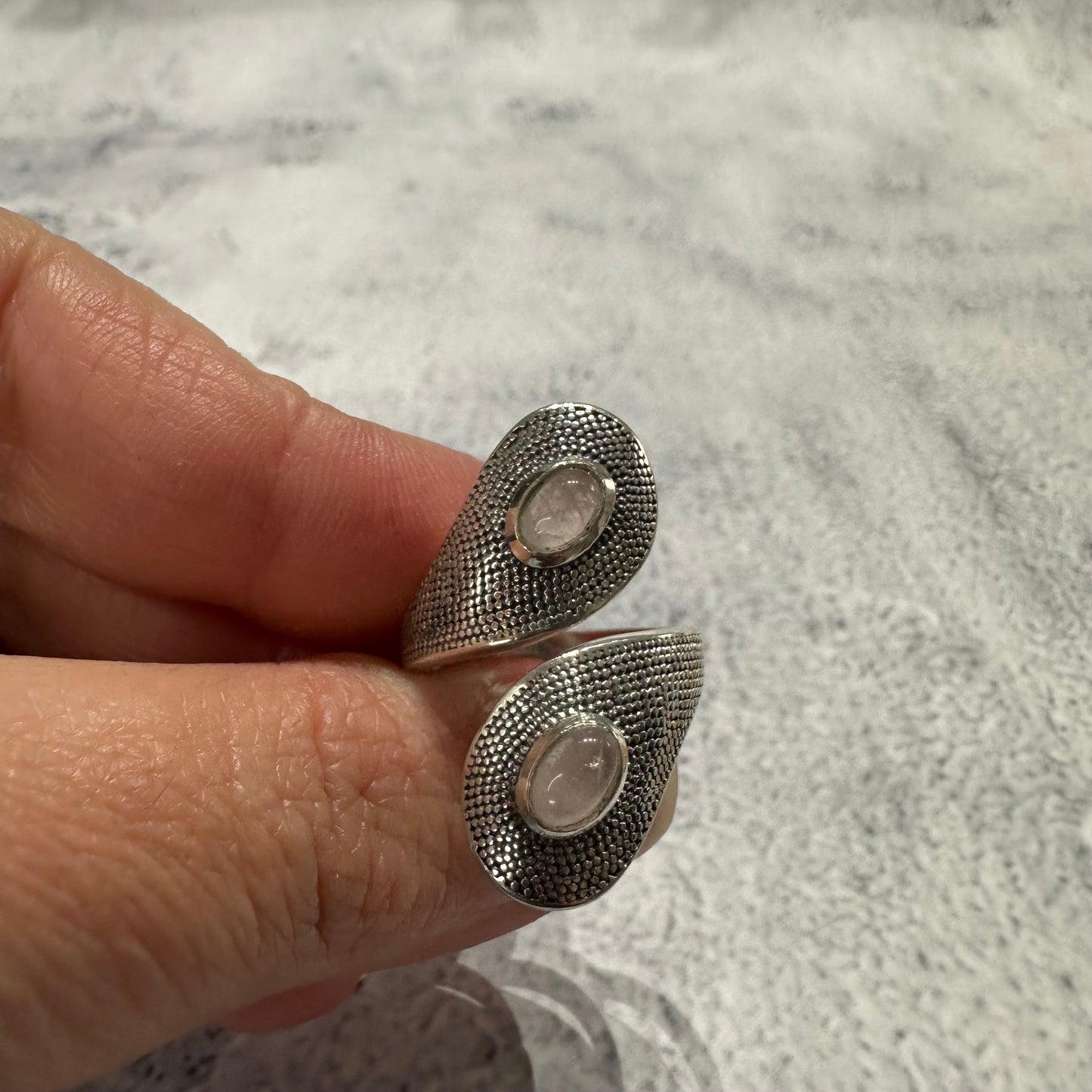 Bague argent 925 réglable Quartz Rose (Modèle 3)
