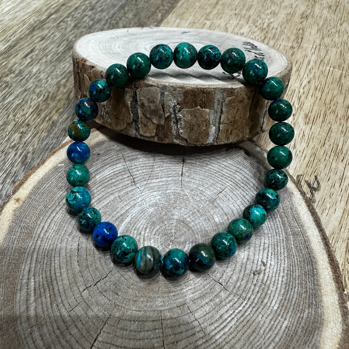 Bracelet Chrysocolle du Pérou 6mm – Introspection, Paix intérieure et Purification émotionnelle
