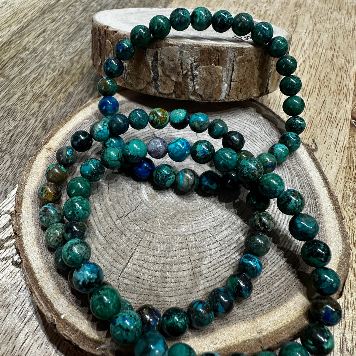 Bracelet Chrysocolle du Pérou 6mm – Introspection, Paix intérieure et Purification émotionnelle